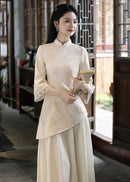 Modern Chinese Long-Sleeve Cinched Dress