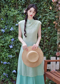 Modern Chinese Summer Two-Piece Green Dress Set