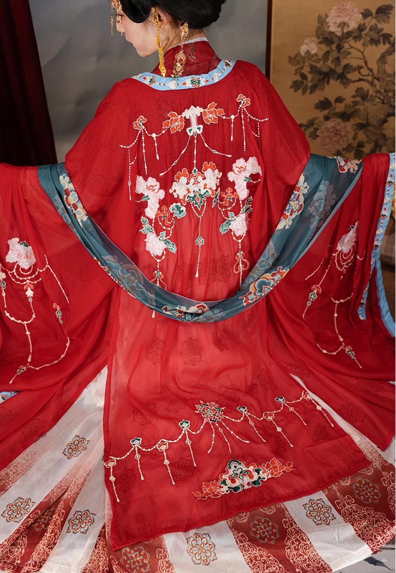 优雅刺绣红色汉服——飘逸长袖传统唐代风格
