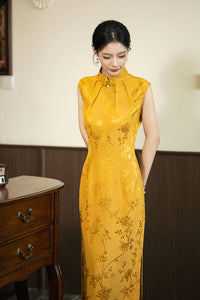 Elegant Sleeveless Brocade Cheongsam Vintage Floral Embroidered Qipao Dress