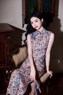 Sleeveless Slim Cheongsam Dress | Artistic Printed Evening Gown