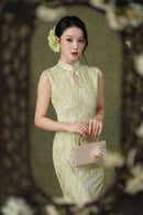 Pink Floral Sleeveless Velvet Qipao Dress | Slim Mandarin Maxi