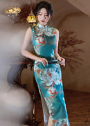 Sleeveless Long Slim Qipao Dress | Summer Ink-Style Floral