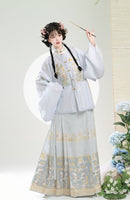 Ming-Style Stand-Collar Embroidered Patch Top & Mamian Skirt Set | Osmanthus Bunny Motif Elegant Hanfu