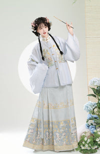 Ming-Style Stand-Collar Embroidered Patch Top & Mamian Skirt Set | Osmanthus Bunny Motif Elegant Hanfu