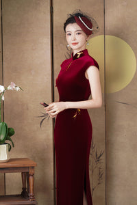 Burgundy Vintage Qipao Dress | Slim Long Silhouette