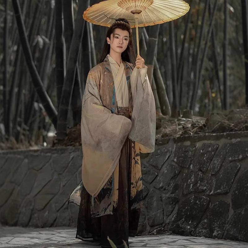 Traditional Chinese Hanfu Men’s Embroidered Robe with Umbrella – Elegant Hanfu for Men