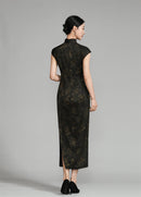 Shanghai Vintage Style Jacquard Satin Qipao | Sleeveless Long Cheongsam