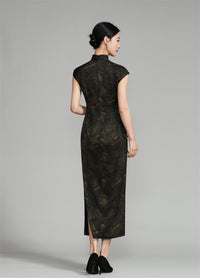 Shanghai Vintage Style Jacquard Satin Qipao | Sleeveless Long Cheongsam