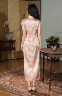 Peach Champagne Butterfly-Jacquard Modern Qipao Midi