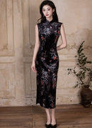 Black Floral Vintage Sleeveless Slim Qipao Gown
