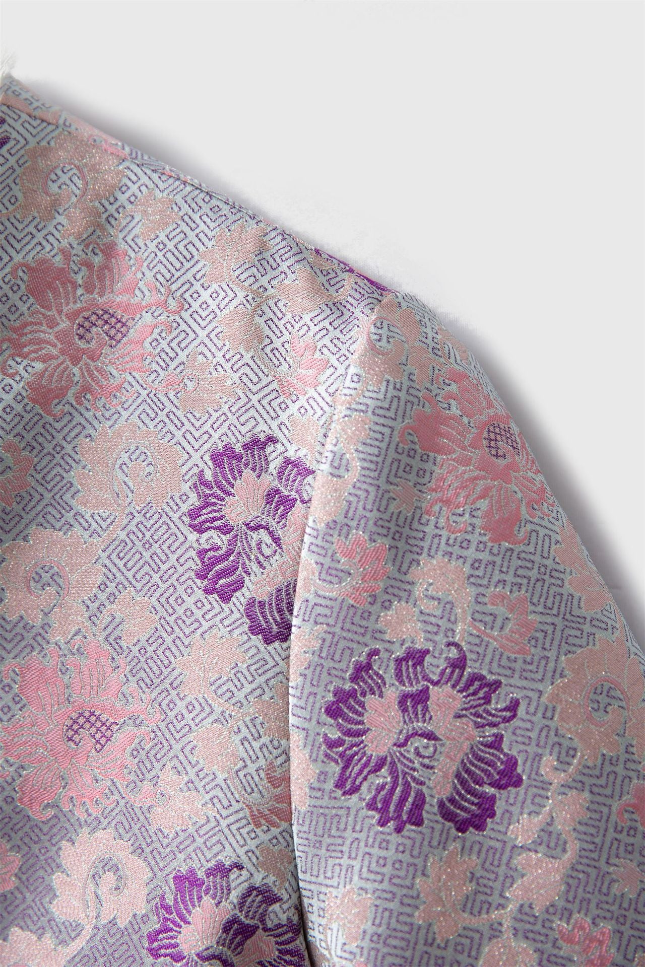 Silk Kimono Jacket with Fur Trim - Traditional Chinese Style Robe