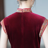Spring Red Short-Sleeve Modern Qipao Maxi | Elegant Mother Dress