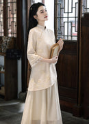 Modern Chinese Long-Sleeve Cinched Dress