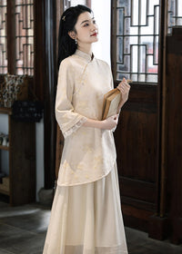 Modern Chinese Long-Sleeve Cinched Dress