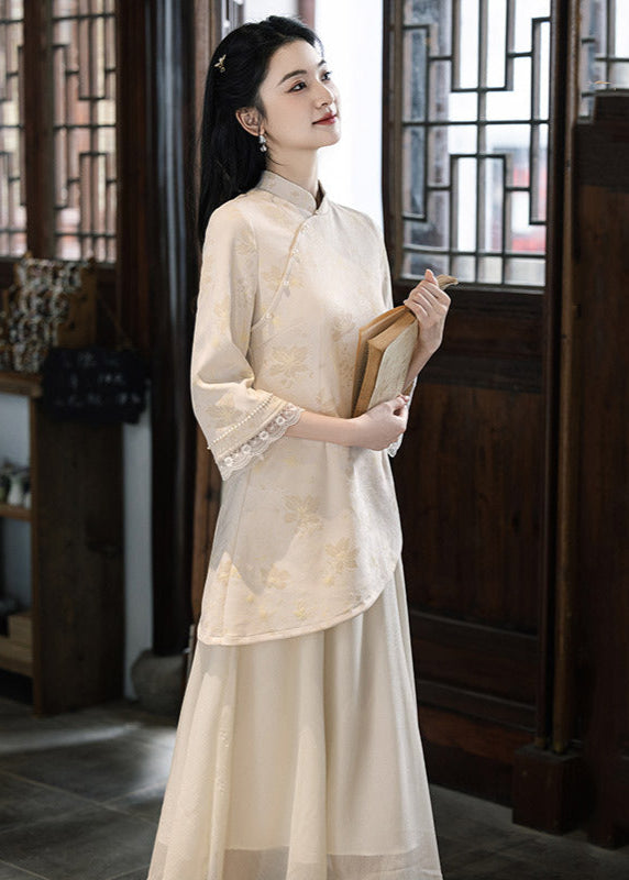 Modern Chinese Long-Sleeve Cinched Dress