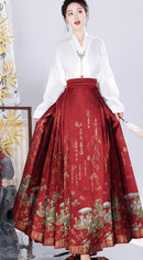 Spring Brocade Ming-Style Mamianqun Set | Traditonal High Waist Daily Long Skirt