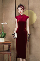 Burgundy Vintage Qipao Dress | Slim Long Silhouette