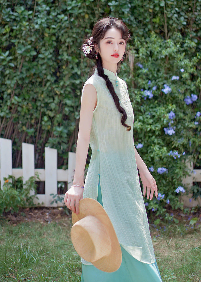 Modern Chinese Summer Two-Piece Green Dress Set