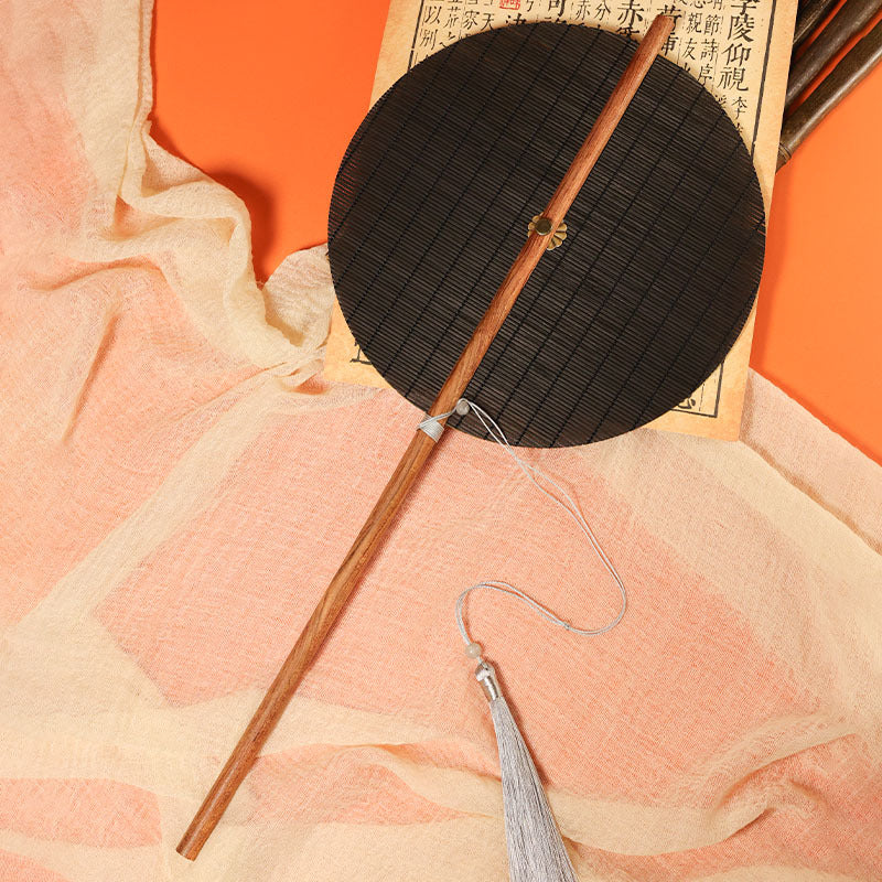 Bamboo-Inspired Handcrafted Round Fan with Elegant Green Tassel