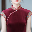 Spring Red Short-Sleeve Modern Qipao Maxi | Elegant Mother Dress