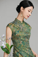 Shanghai Vintage Style Jacquard Satin Qipao | Sleeveless Long Cheongsam