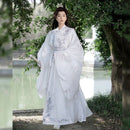 Traditional Chinese Hanfu Elegant White Silk Costume with Embroidered Designs for Men