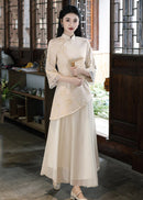 Modern Chinese Long-Sleeve Cinched Dress