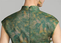 Shanghai Vintage Style Jacquard Satin Qipao | Sleeveless Long Cheongsam