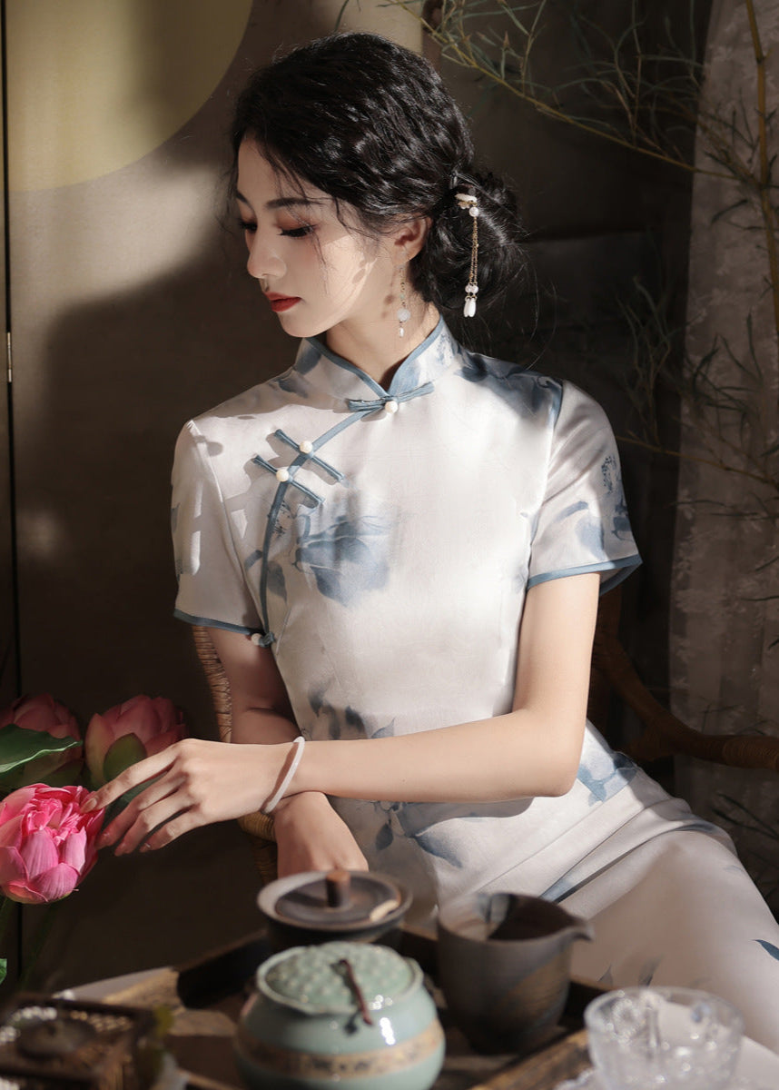 天鹅绒黑色碎花旗袍连衣裙优雅晚装风格