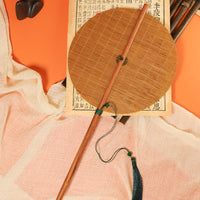 Bamboo Silk Handheld Folding Fan With Wooden Handle And Tassel Decoration