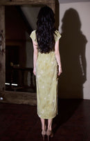 Butterfly Print Modern Qipao Maxi | Mandarin Collar & Frog Buttons