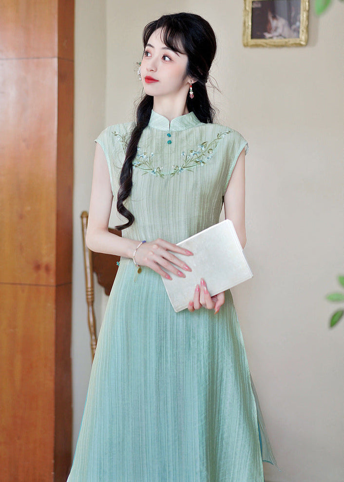 Modern Chinese Summer Two-Piece Green Dress Set