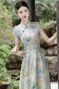 优雅花卉印花汉服两件套，带透明罩层