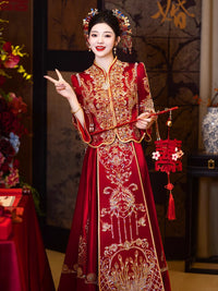 新款中式无袖旗袍新娘结婚晨袍