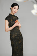 Shanghai Vintage Style Jacquard Satin Qipao | Sleeveless Long Cheongsam
