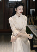 Modern Chinese Long-Sleeve Cinched Dress