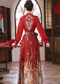 Red Mamianqun Bridal Toast Dress Set | Detachable Warm Cape