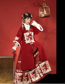Traditional Red Hanfu Dress with Floral Embroidery and Panda Skirt, Elegant Chinese Costume