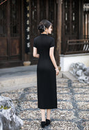 Long Short-Sleeve Embroidered Cheongsam | Slim Mandarin Dress