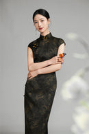 Shanghai Vintage Style Jacquard Satin Qipao | Sleeveless Long Cheongsam