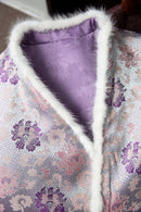 Silk Kimono Jacket with Fur Trim - Traditional Chinese Style Robe