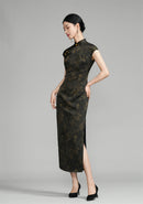 Shanghai Vintage Style Jacquard Satin Qipao | Sleeveless Long Cheongsam