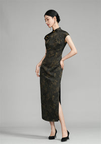 Shanghai Vintage Style Jacquard Satin Qipao | Sleeveless Long Cheongsam