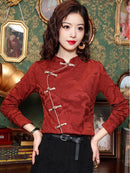 Women's Retro Chinese Style Jacket with Frog Buttons and Jacquard Design