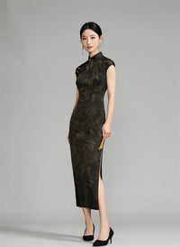 Shanghai Vintage Style Jacquard Satin Qipao | Sleeveless Long Cheongsam