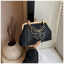 Elegant Pearl-Embellished Butterfly Clutch Bag with Golden Frame