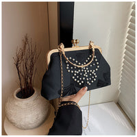 Elegant Pearl-Embellished Butterfly Clutch Bag with Golden Frame