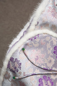 Silk Kimono Jacket with Fur Trim - Traditional Chinese Style Robe
