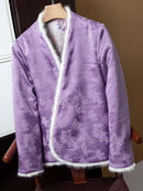 Silk Kimono Jacket with Fur Trim - Traditional Chinese Style Robe
